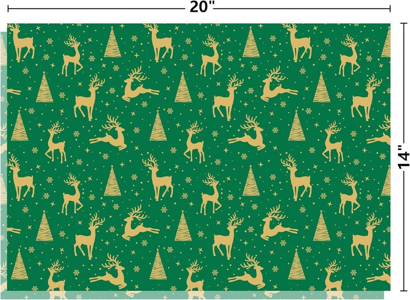 ROSYJUNE 120 Sheets Christmas Tissue Paper for Gift Bags, 20" x 14" Red Green White Wrapping Tissue Paper with 8 Different Designs for Christmas Gift Wrapping Holiday Decoration DIY Craft - Image 2